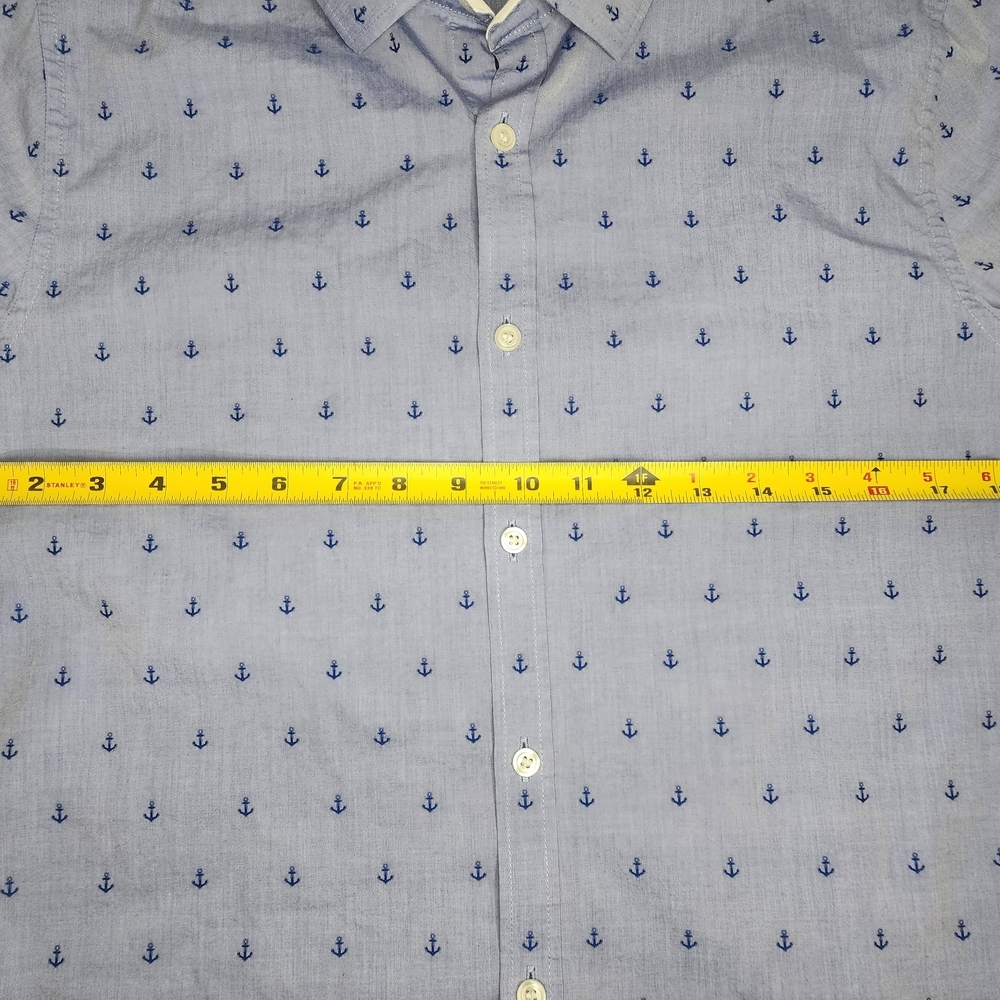 Murano Slim Fit Blue Anchors Button-Up Short Sleeve Casual Men's M Shirt Cotton - Picture 7 of 7